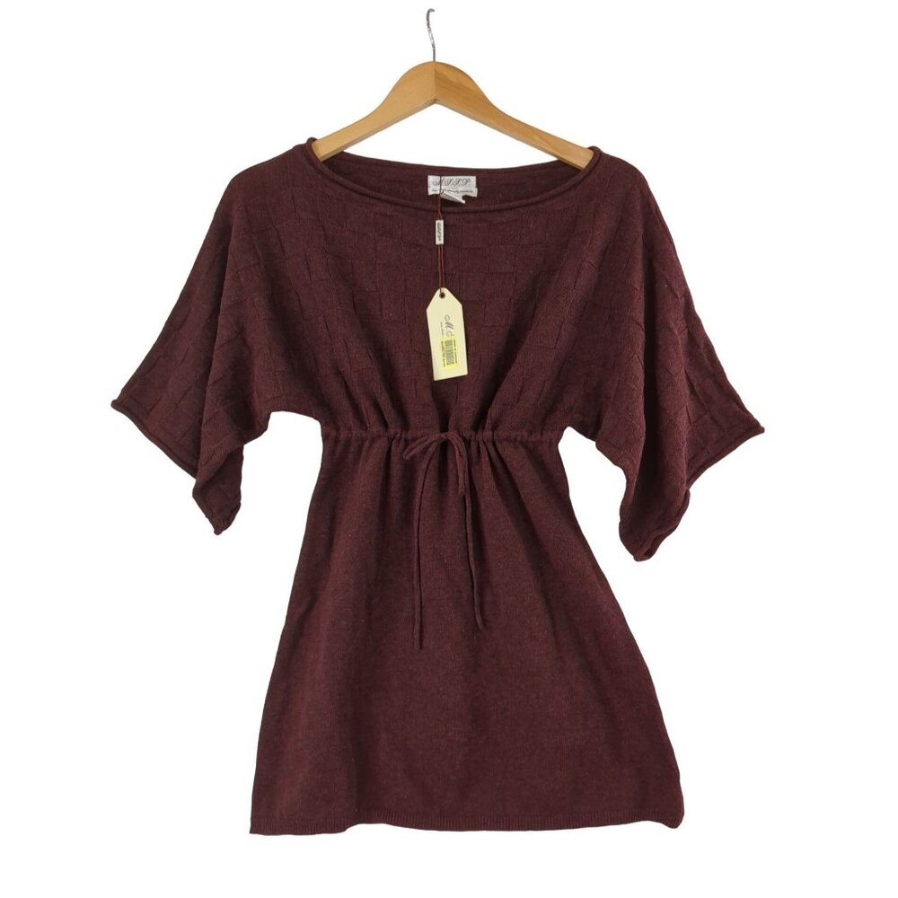 Max Studio Knit Top Womens XS‎ Burgundy Short Sleeve Boho Work Casual